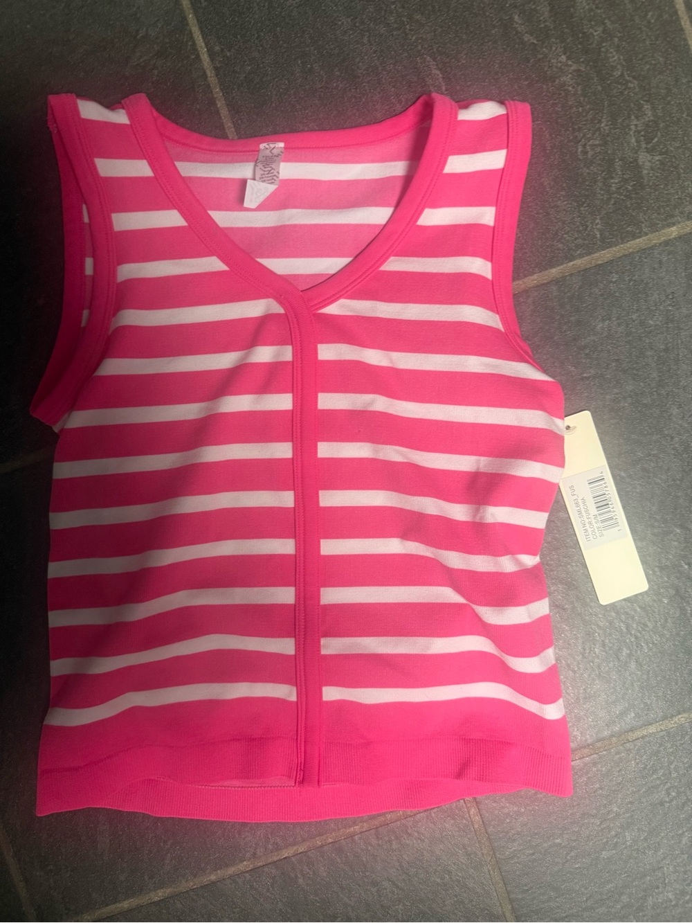 Yelete Pink and White Striped V-Neck Tank